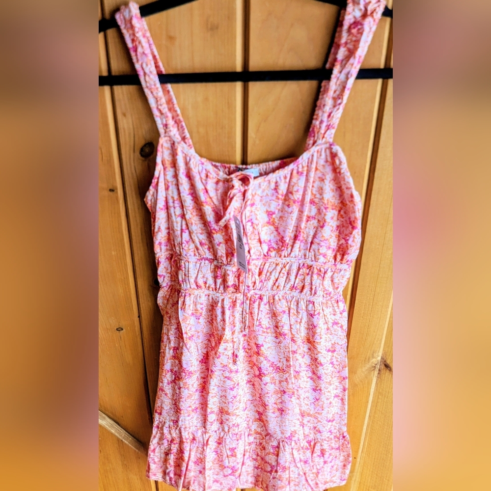 American Eagle Outfitters Pink and Orange Floral Mini Dress Size Small  Pockets
